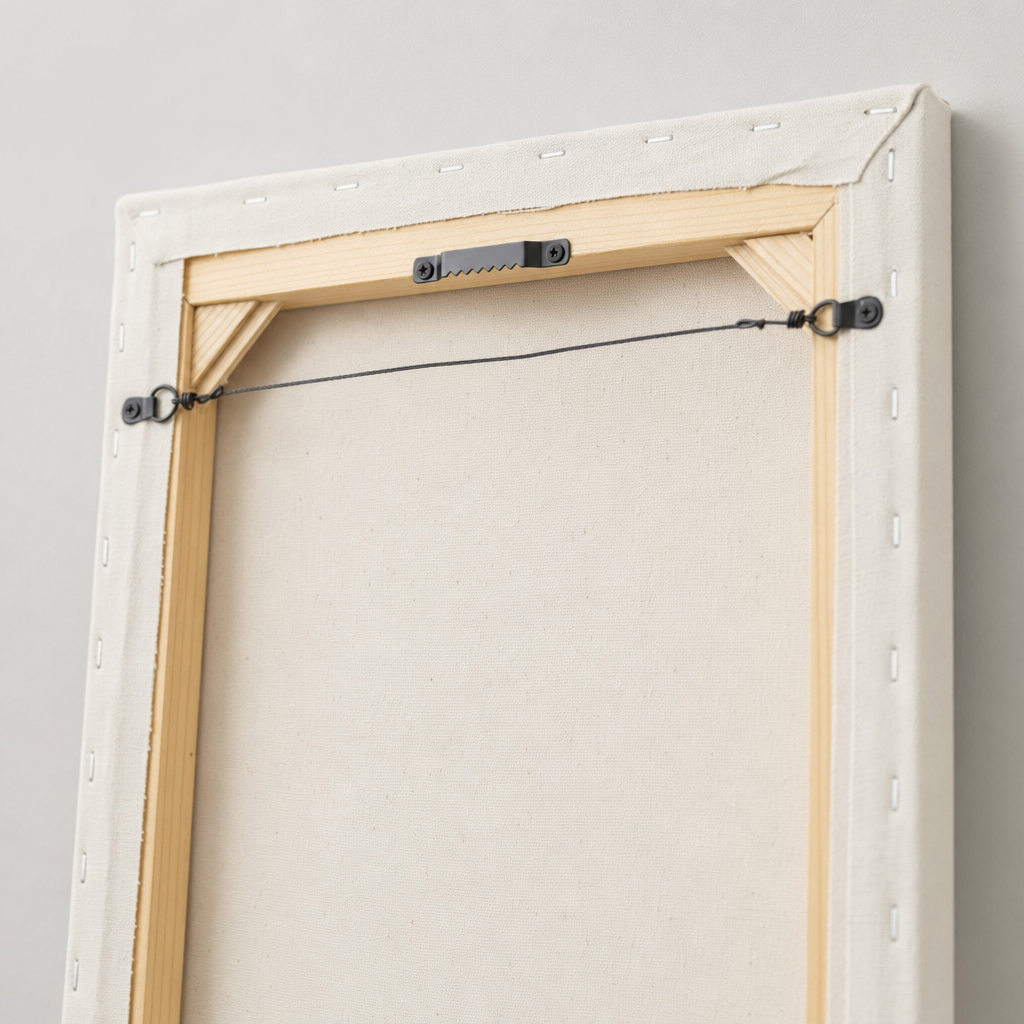 Back of the canvas showing pre-installed hanging hardware