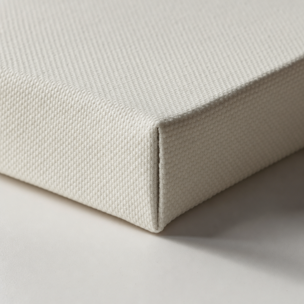Close-up of premium woven canvas texture and 2cm wooden frame