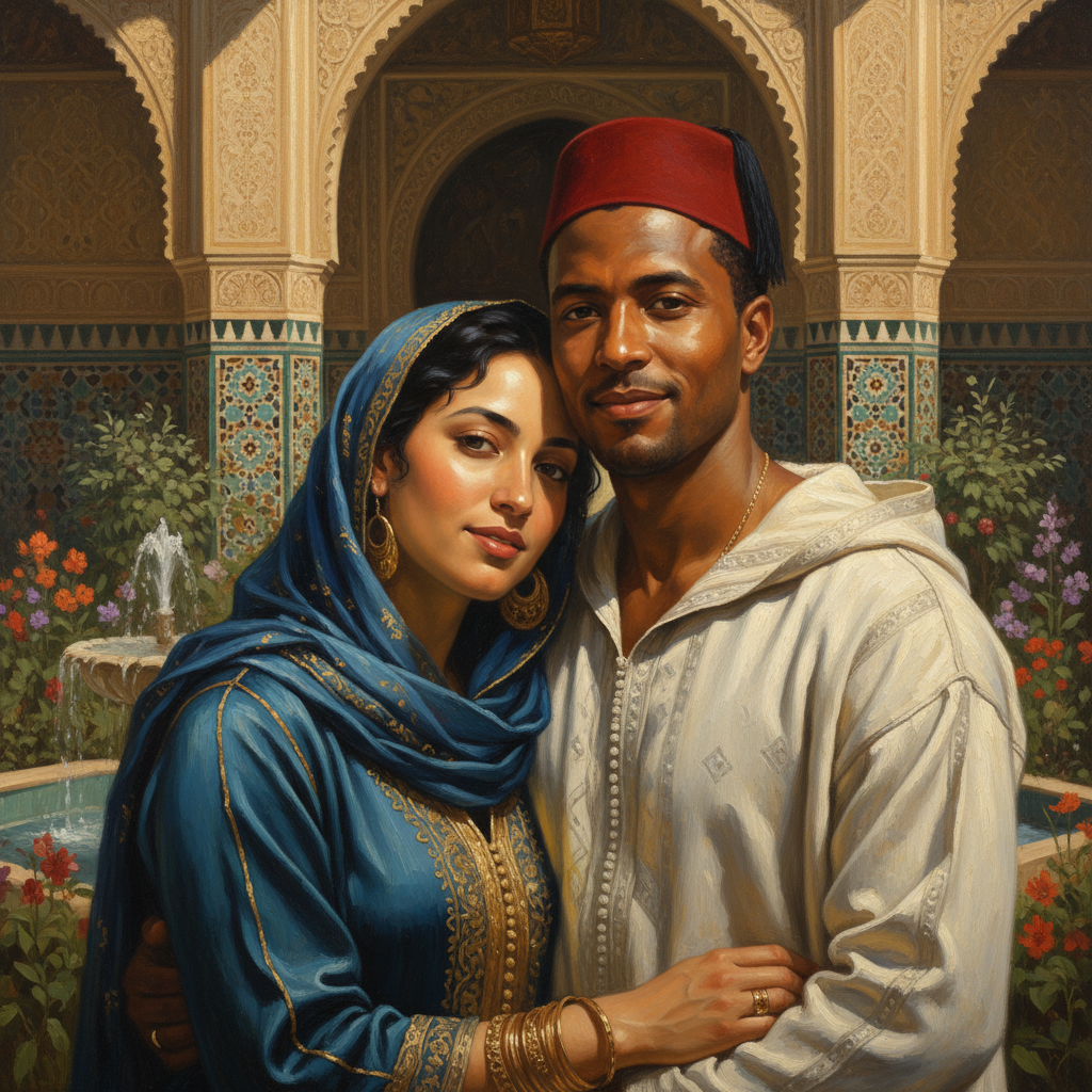 Romantic Moroccan Couple Portrait Canvas Art