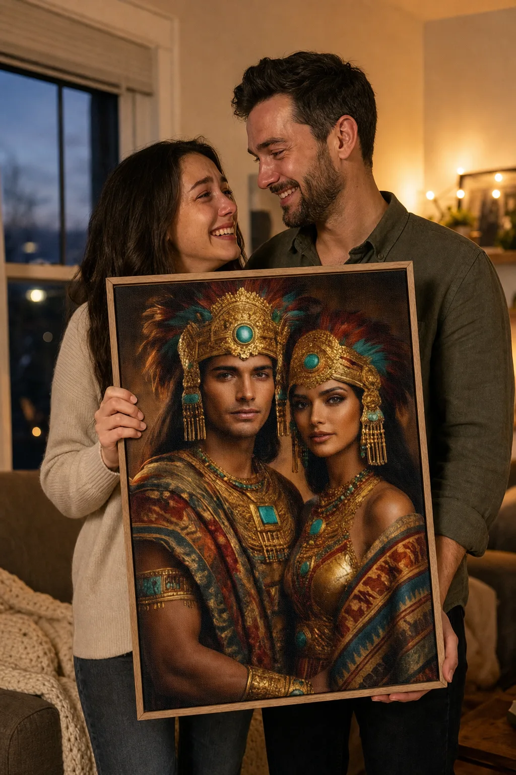 Couple holding framed canvas, one of the best gifts for couples