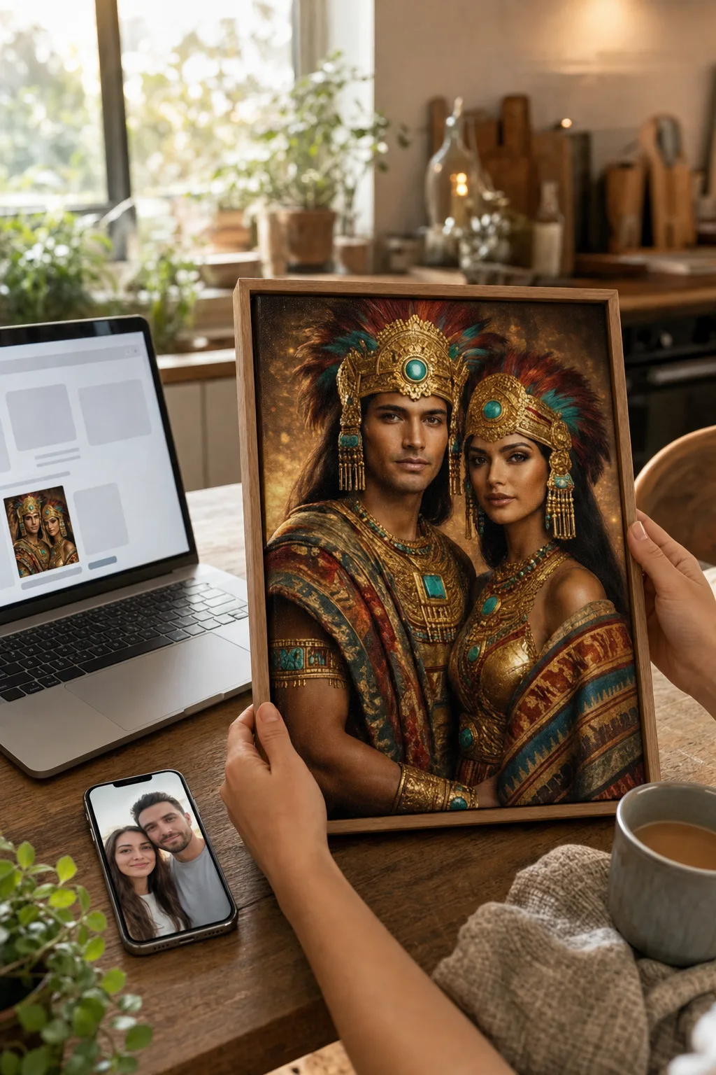 Previewing a custom portrait, best gifts for couples option