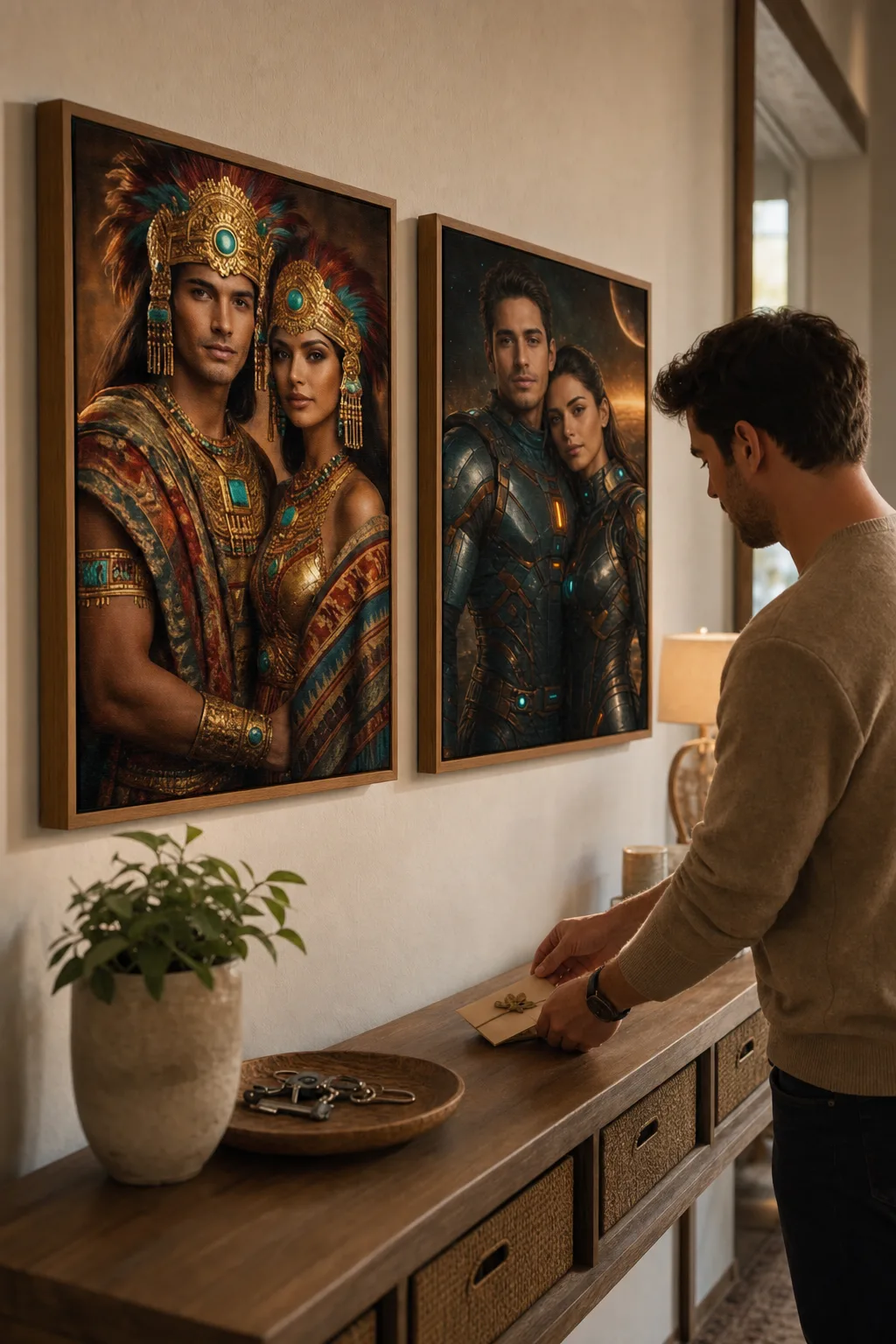Gallery wall with portraits, best gifts for couples for different themes