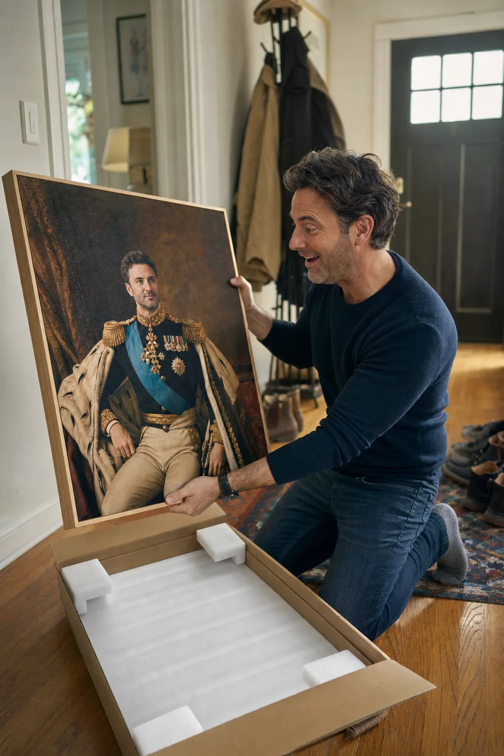 Unboxing a canvas from the best personalized gift service at home