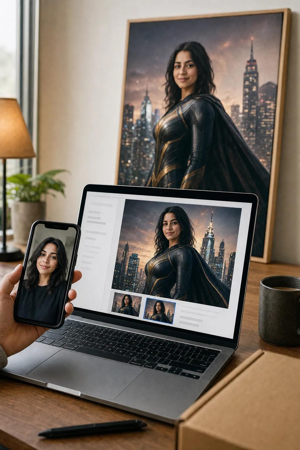 Previewing a canvas portrait for the best personalized gift service