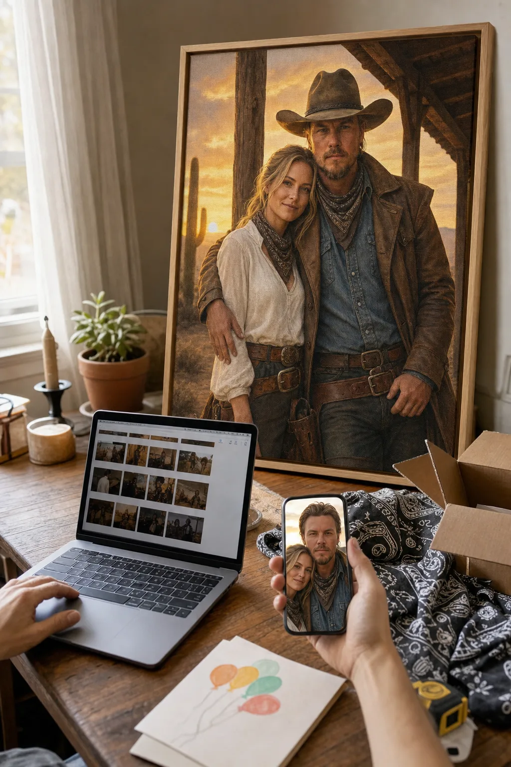 Preparing gifts for couples with Western custom portrait preview