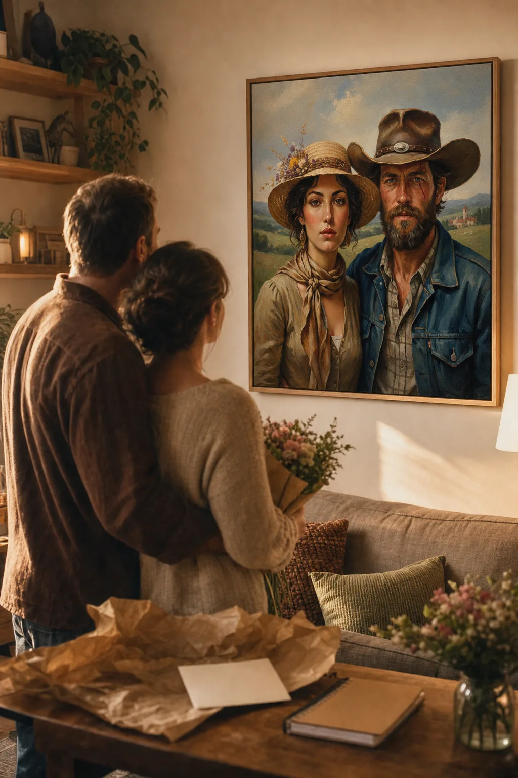 Western-themed personalized Mother’s Day gift canvas portrait on living-room wall