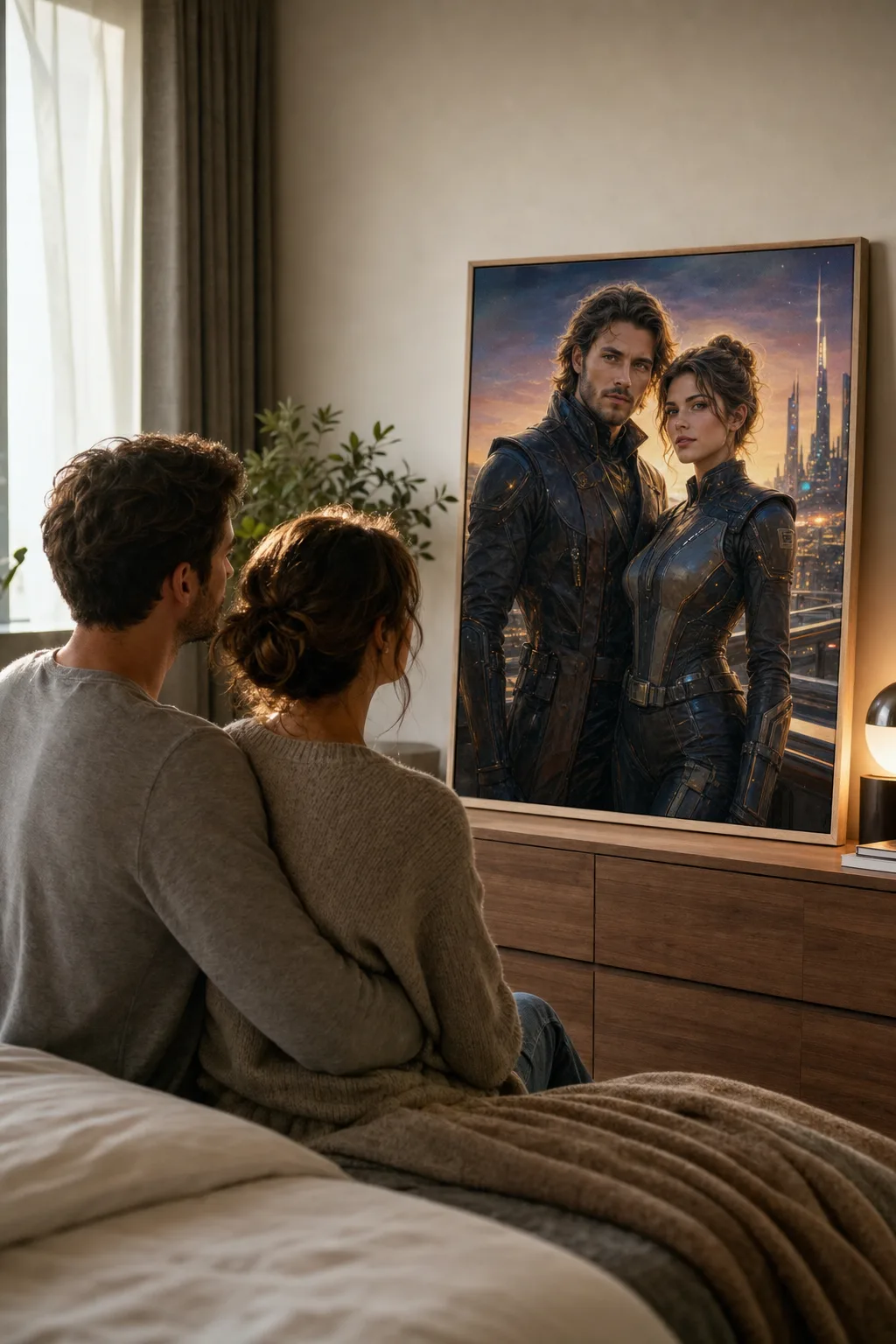 Sci‑fi couple canvas portrait, one of the most popular personalized gifts