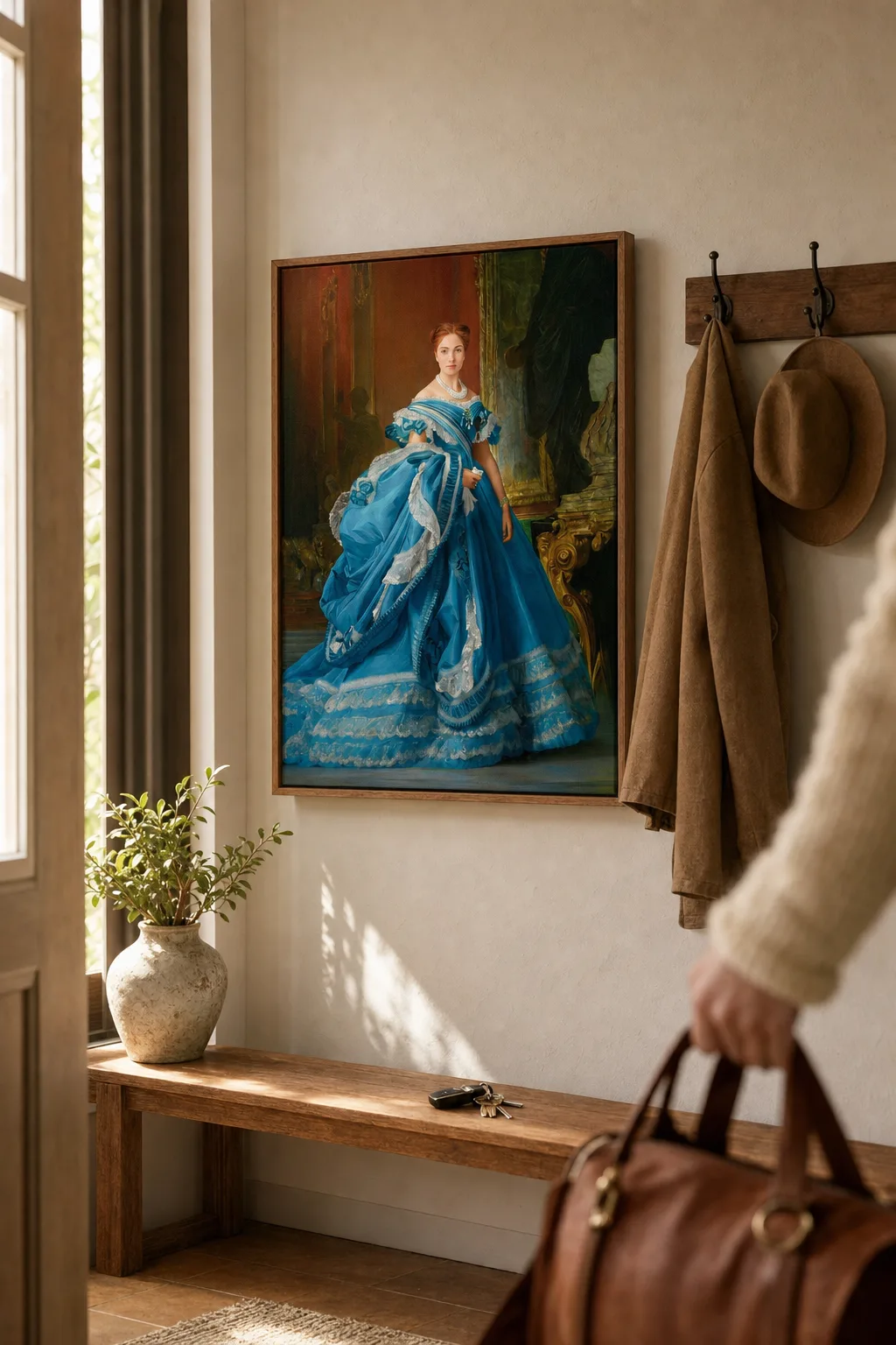 Entryway wall display showing sentimental gifts as framed portrait art