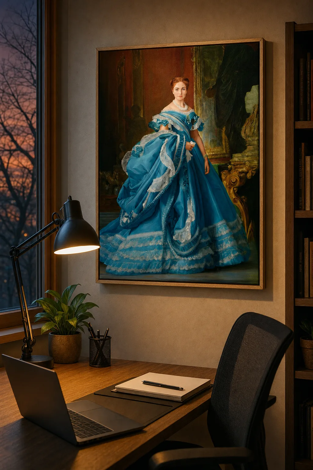Home office canvas portrait, sentimental gifts that stay on the wall