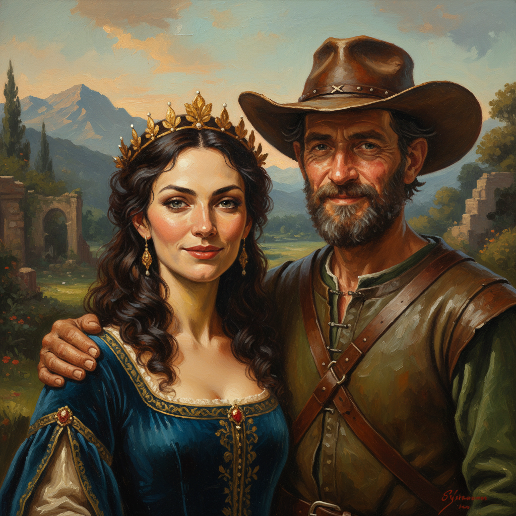 Cowboy Couple Sunset Portrait — Canvas - Best Anniversary Gift for Someone Special: Portrait - PortraitGift