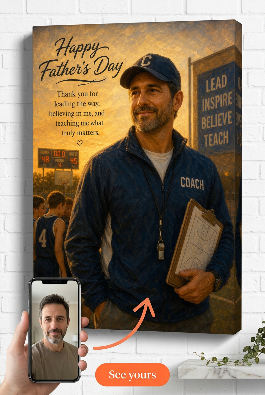 Custom Athlete Portrait — Heroic Coach Canvas from Photo