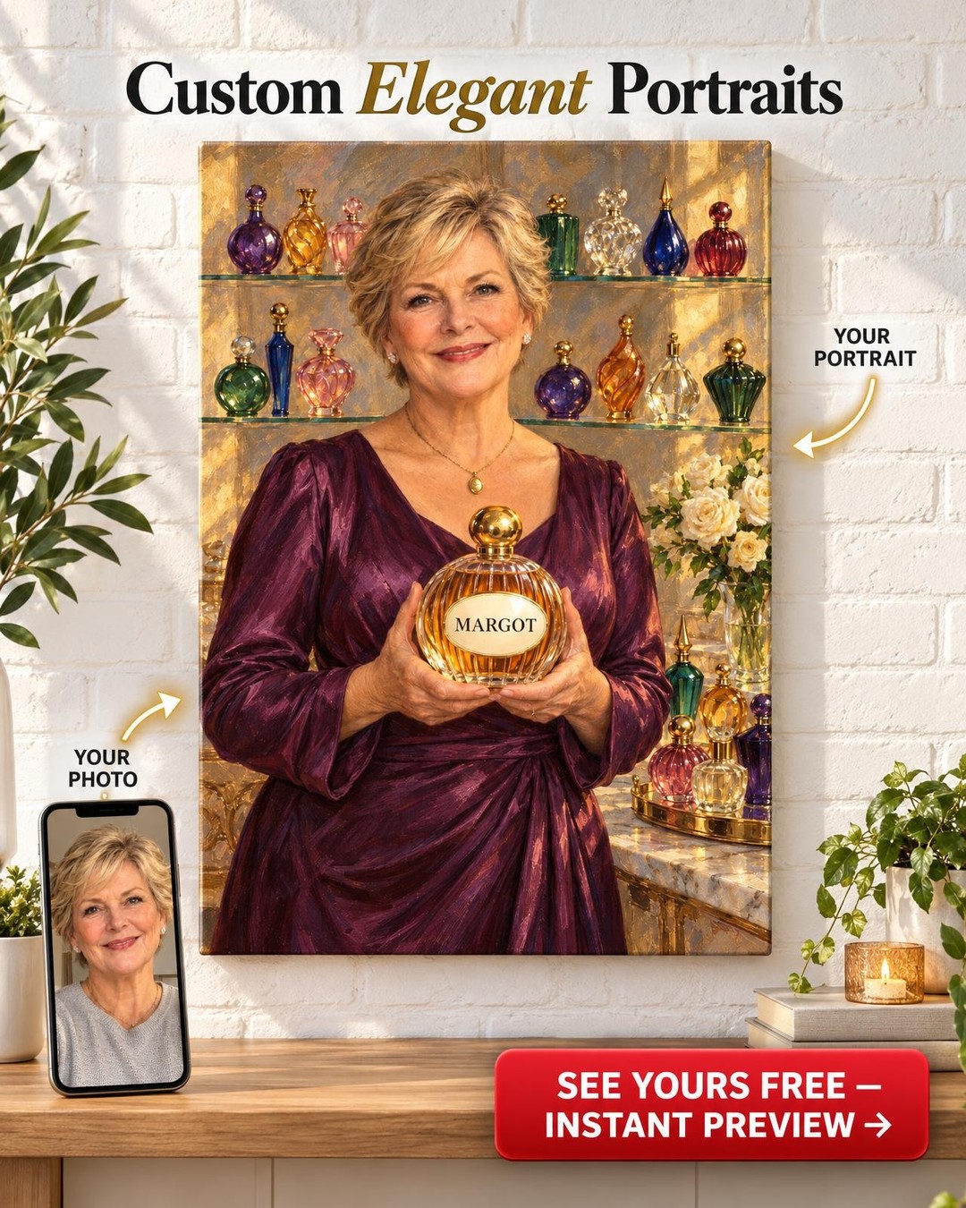 Perfume Collector Custom Portrait from Photo | Personalized Signature Scent Gift