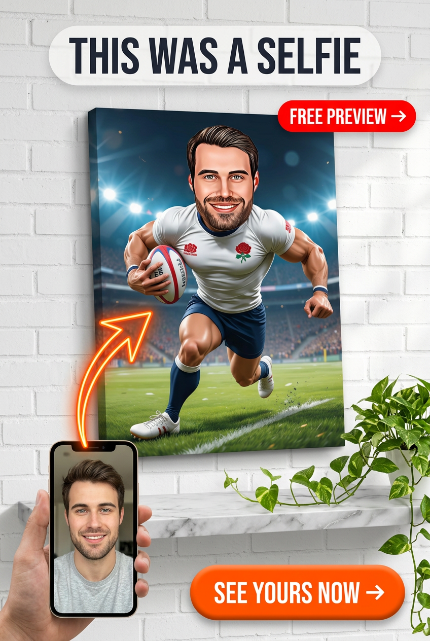 Custom Athlete Portrait — Heroic Rugby Player Canvas for Him