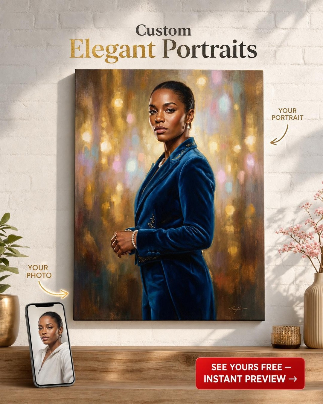 Custom Royal Woman Portrait — Regal Elegance from Photo
