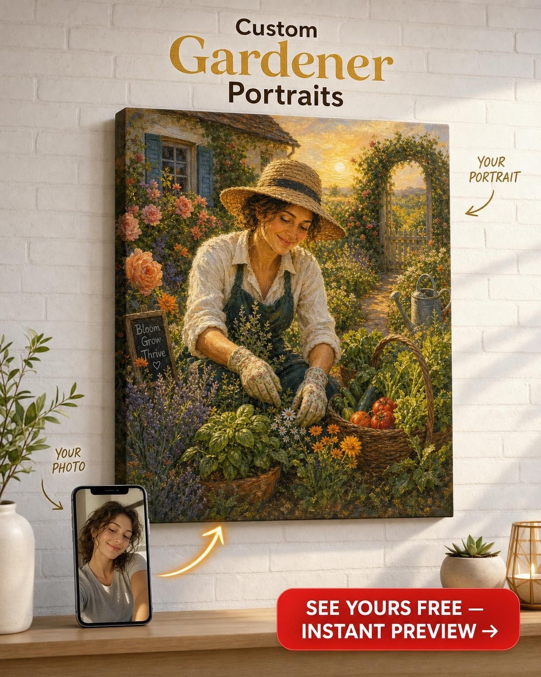 Custom Hobby Single Woman Portrait — Serene Garden AI Art from Photo
