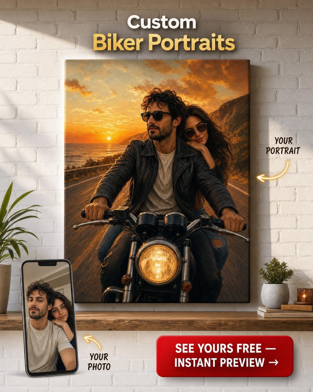 Couple Riding Into Sunset Custom Portrait from Photo | Personalized Canvas Gift