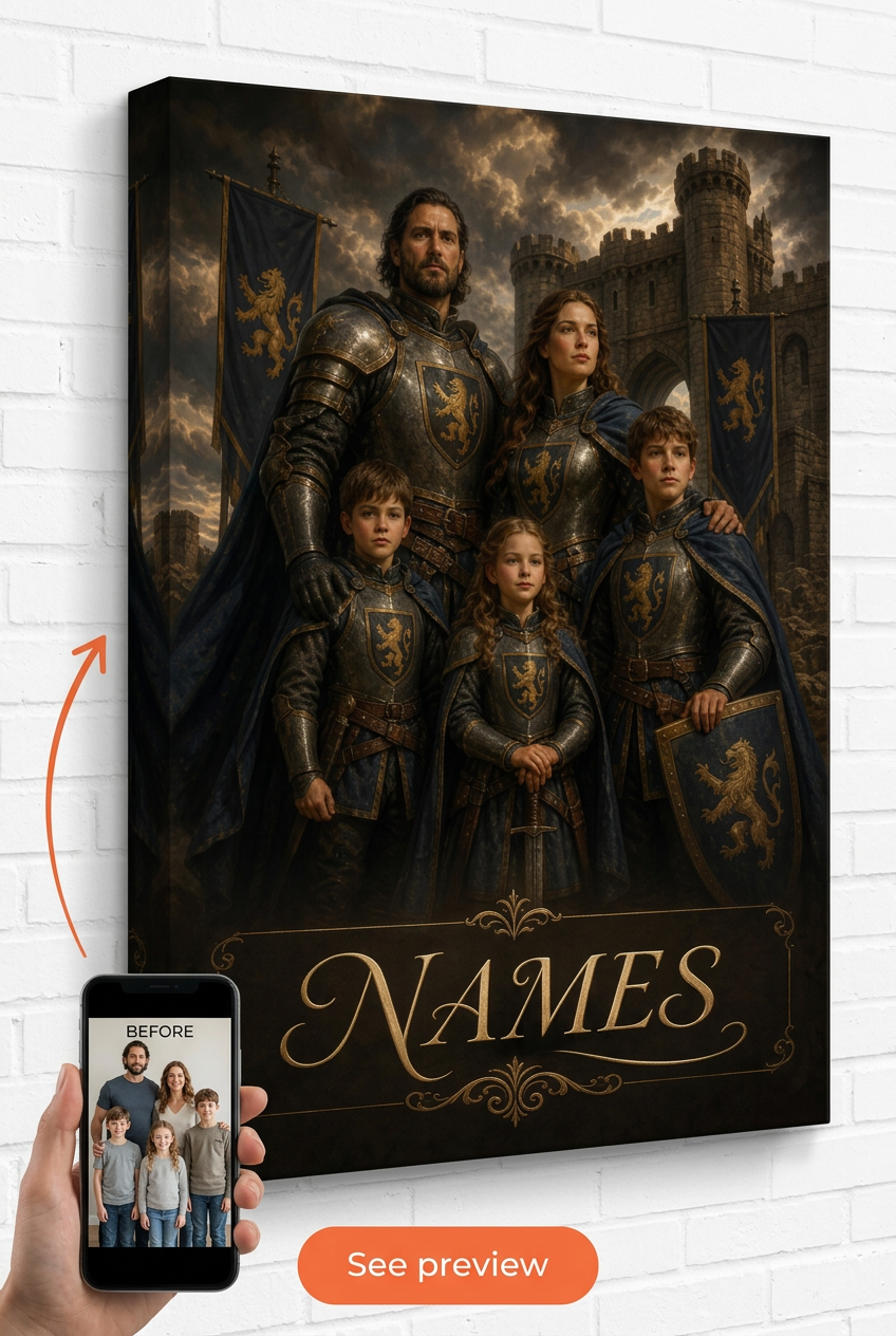 Custom Knight Family Portrait — Heroic Armor Canvas from Photo