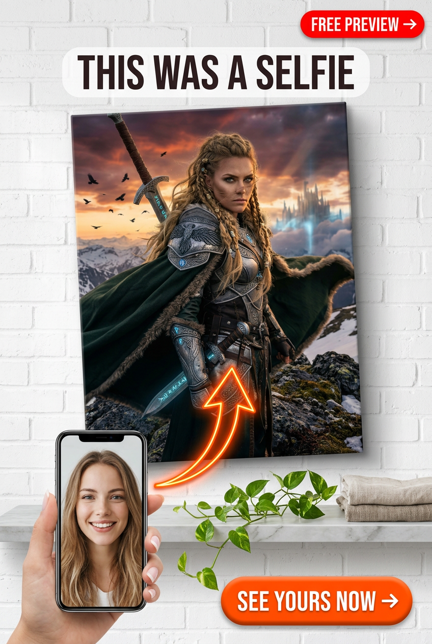Custom Viking Woman Portrait — Heroic Warrior Canvas from Photo