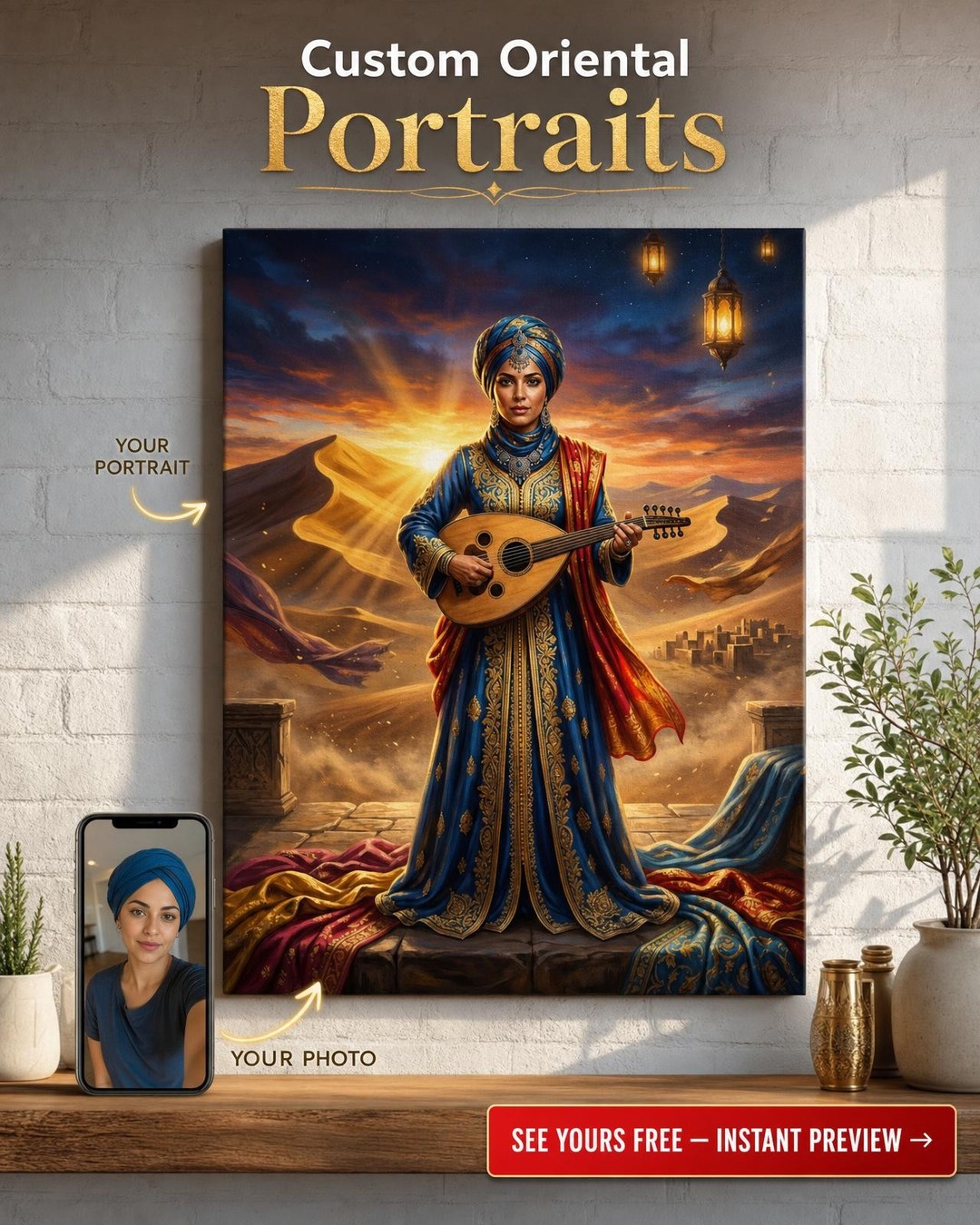 Custom Royal Man Portrait — Regal Desert Serenade Canvas
