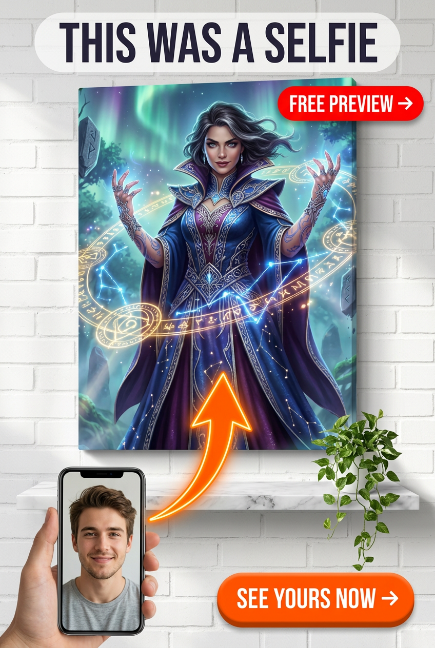 Custom Fantasy Woman Portrait — Heroic Mage from Photo Canvas