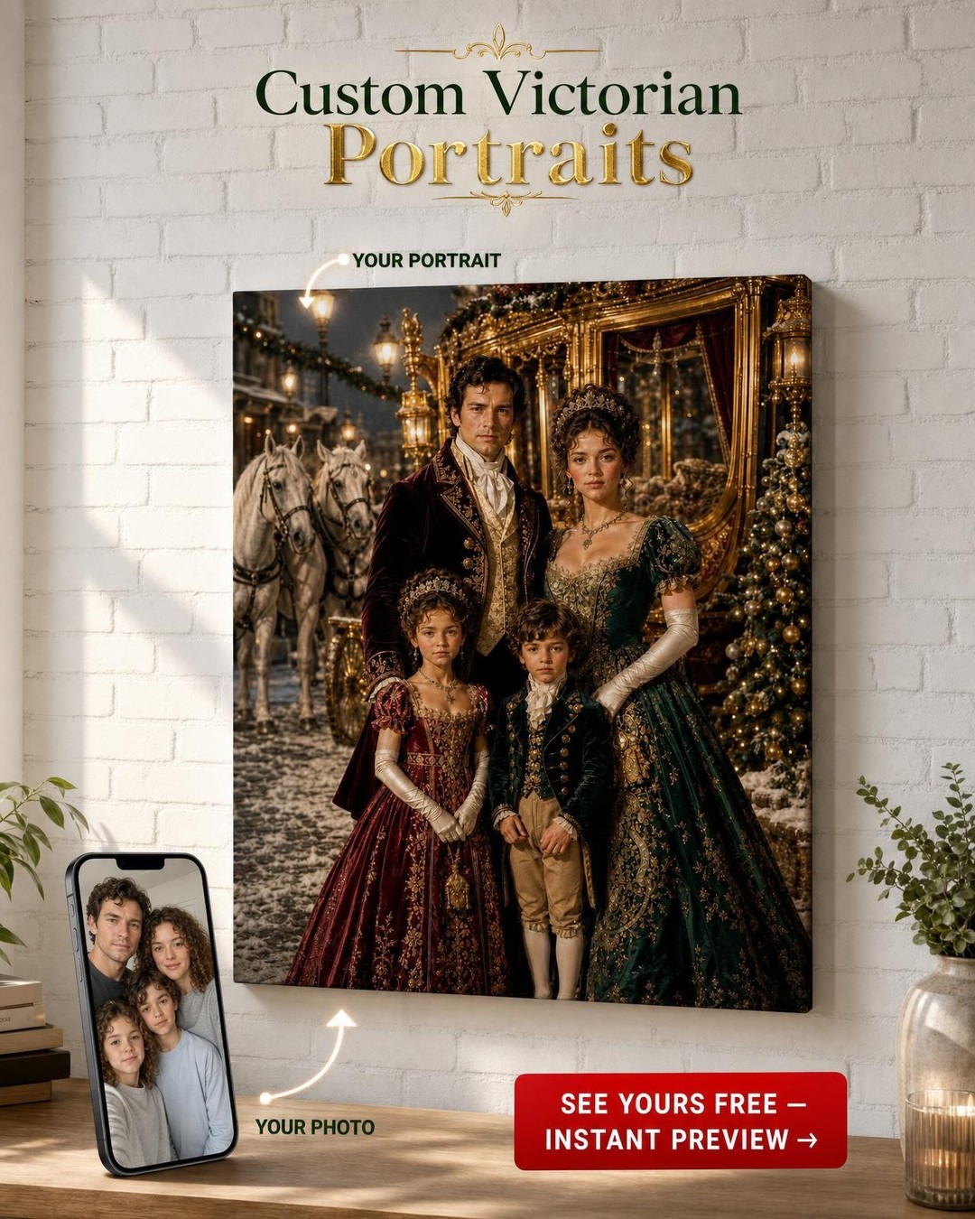 Regency Christmas Family Custom Portrait from Photo | Personalized Gift