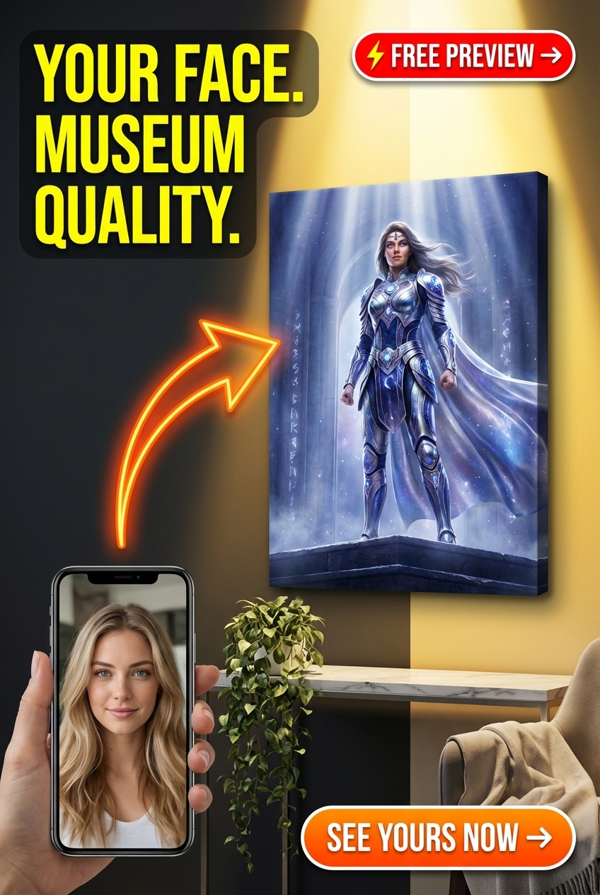 Custom Sci-Fi Woman Portrait — Regal Armor & Heroic Pose Canvas