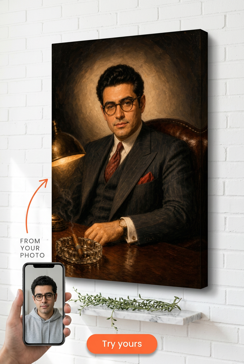 Custom 1940s Hollywood Mogul Power Portrait from Photo | Personalized Undefined Gift