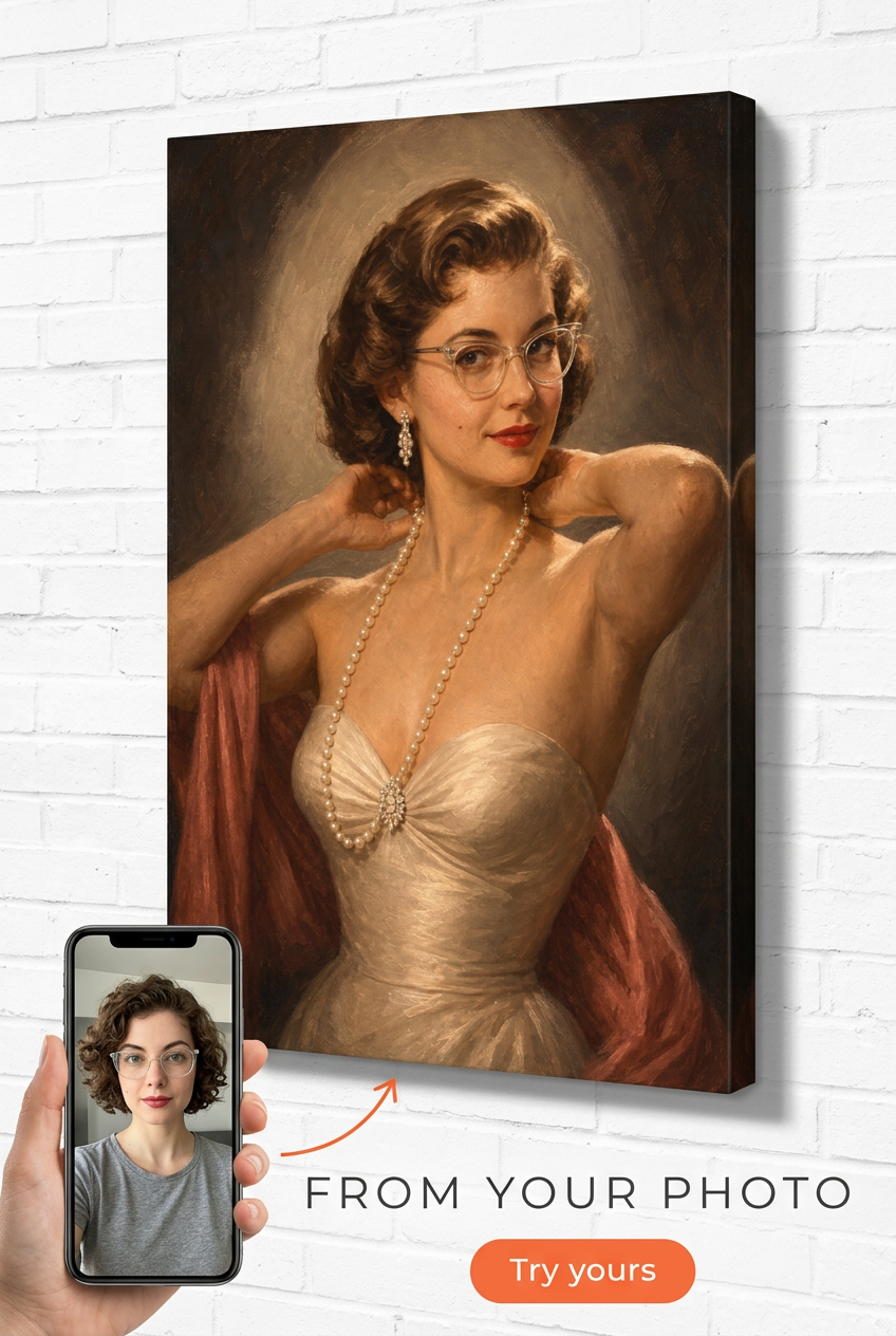Custom 1940s Hollywood Pearl Necklace Starlet Portrait from Photo | Personalized Gift