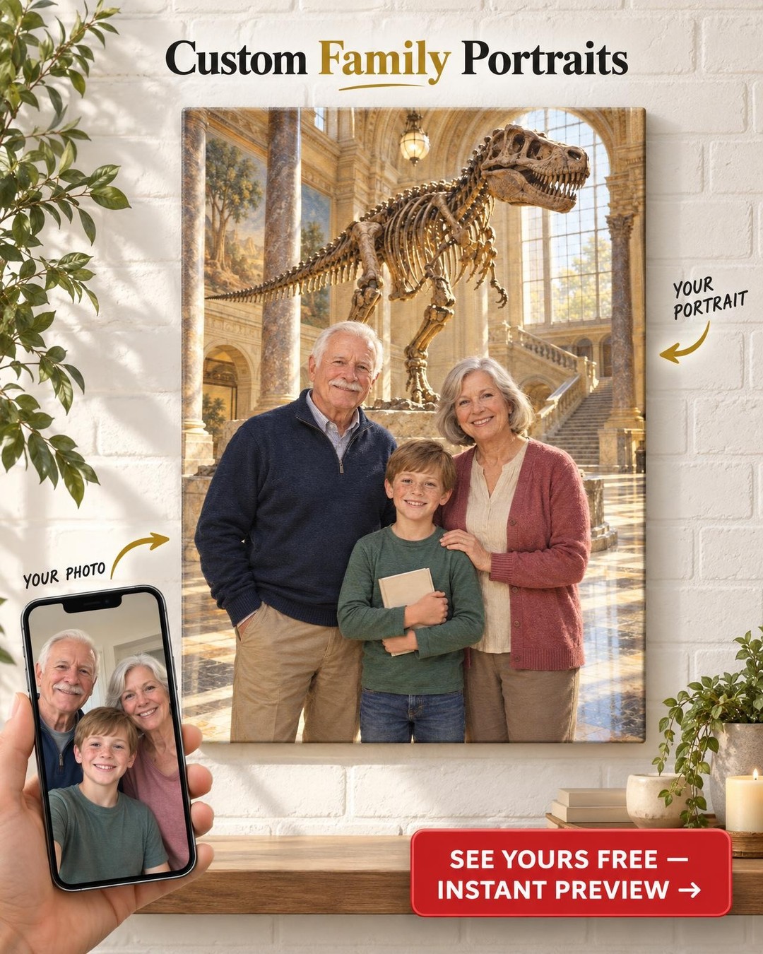 Museum Day Custom Portrait from Photo | Personalized Dinosaur Portrait Gift