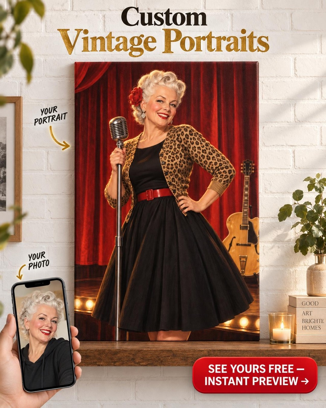 Rockabilly Queen Custom Portrait from Photo | Personalized Rockabilly Portrait Gift