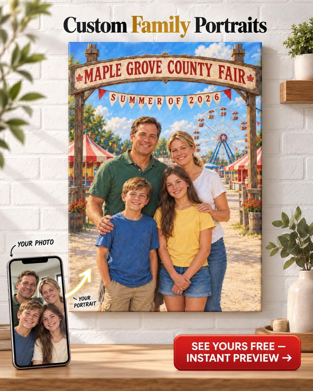 Family Day at the Fair Custom Portrait from Photo | Personalized County Fair Gift