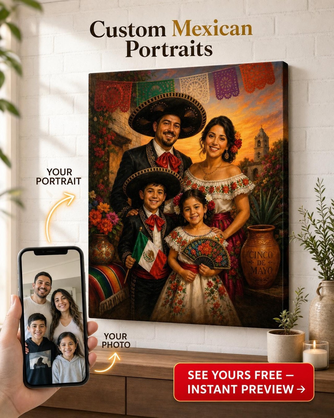 Custom Cultural Family Portrait — Festive Cinco de Mayo from Photo