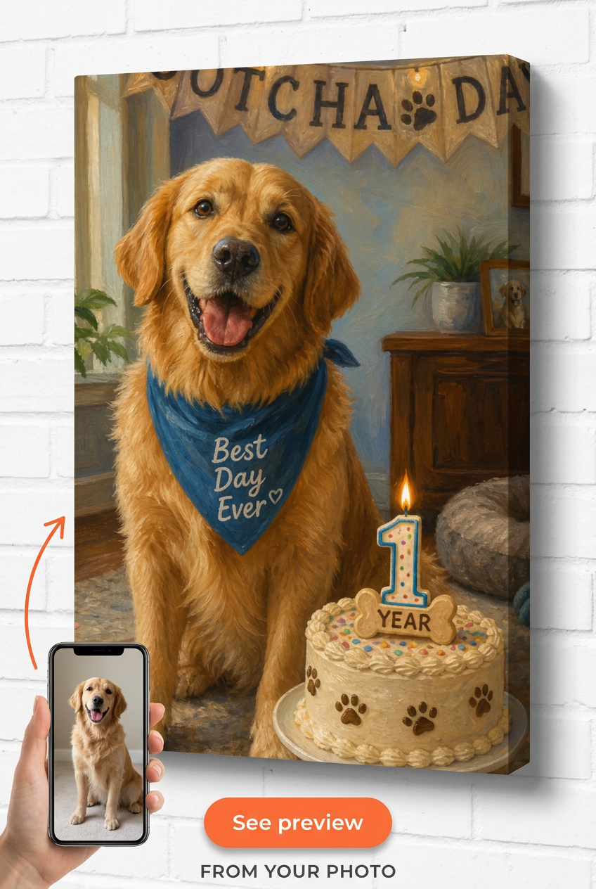 Gotcha Day Gift — Joyful Pet Celebration Canvas from Photo