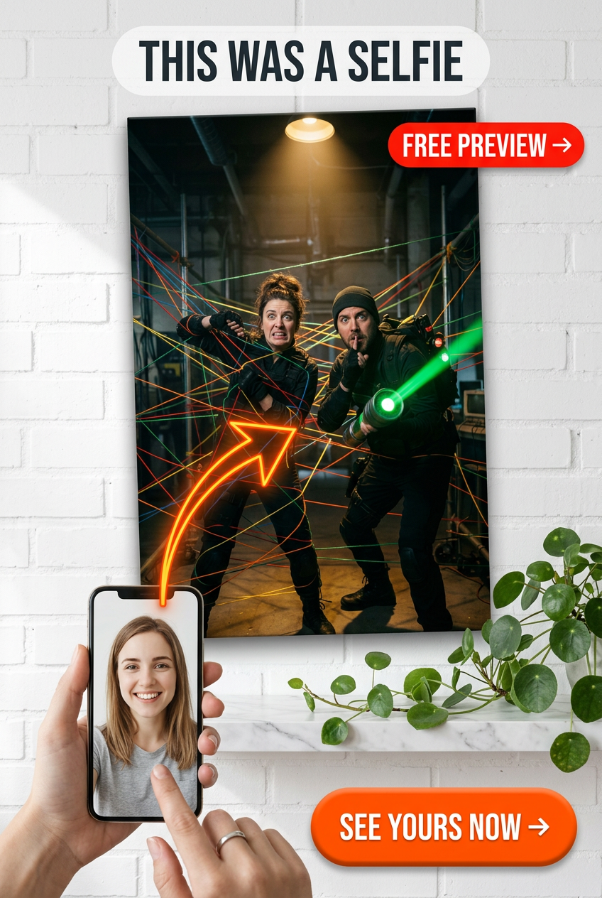 Custom Funny Couple Portrait — Laser Spy Mission Canvas