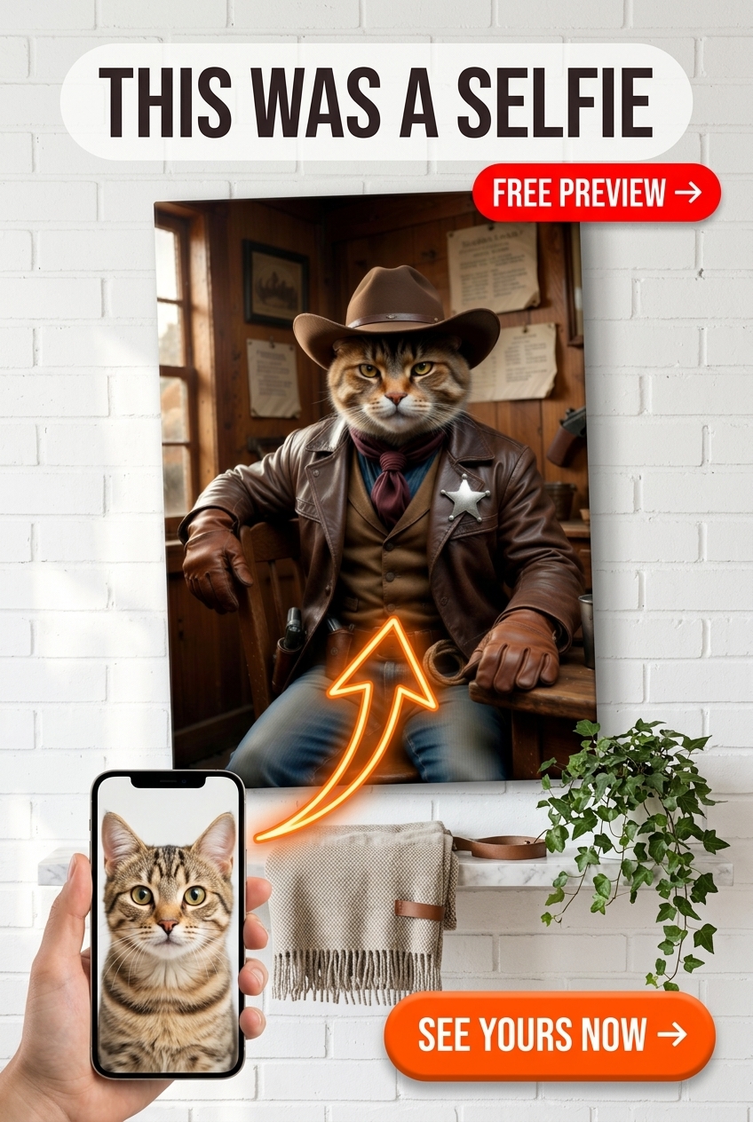 Custom Cowboy Cat Portrait — Whimsical Pet Canvas from Photo