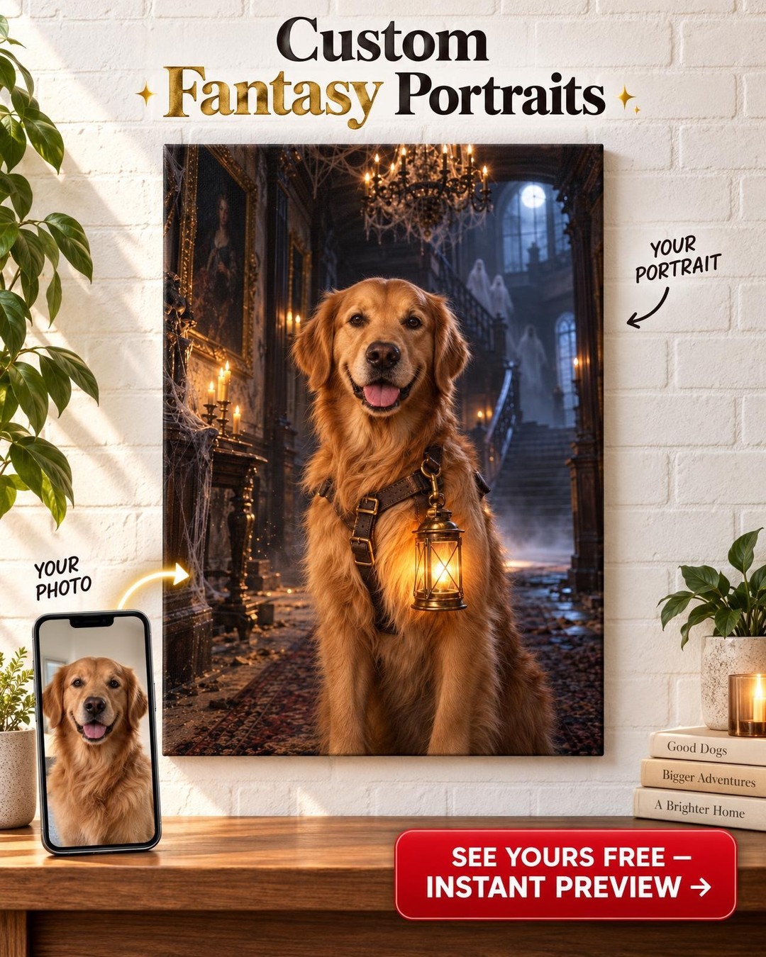 Ghost Hunters Halloween Pet Portrait Custom Portrait from Photo | Personalized Gift