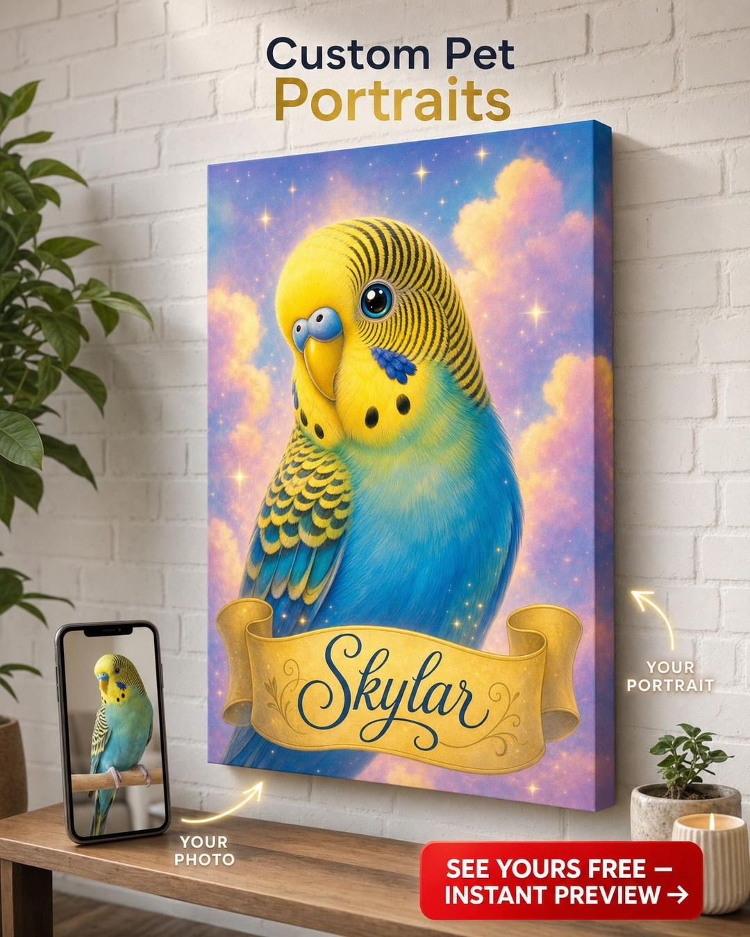 Custom Disney Cat Portrait — Whimsical Pet Canvas from Photo