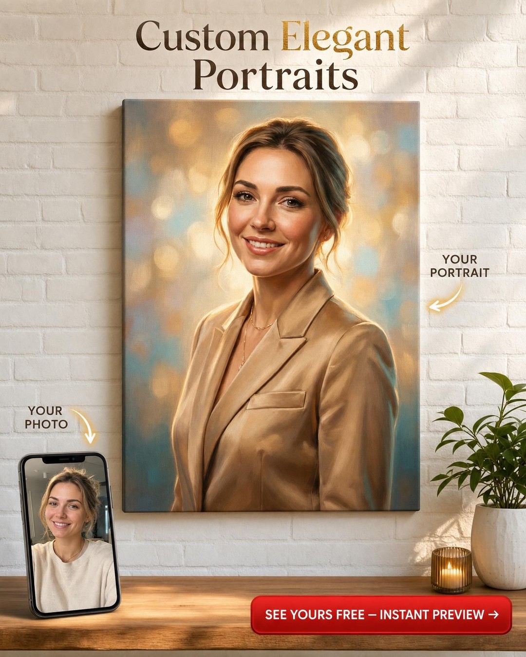 Custom Victorian Woman Portrait — Serene Canvas from Photo