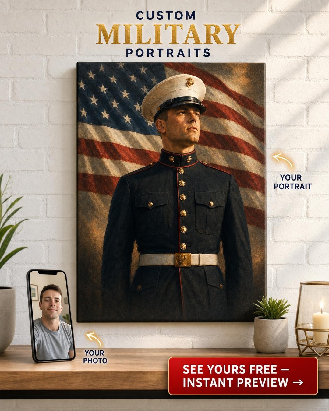 Military Tribute Portrait | Custom Canvas Gift