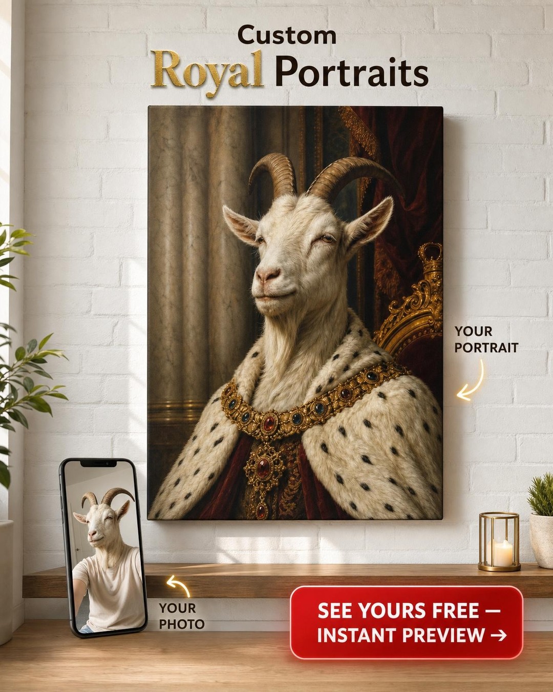 Custom Royal Dog Portrait — Regal Pet Canvas from Photo