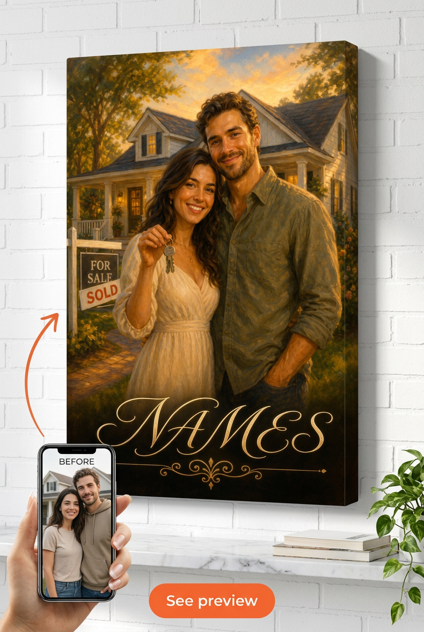 New Home Couple With Keys Custom Portrait from Photo | Personalized Undefined Gift