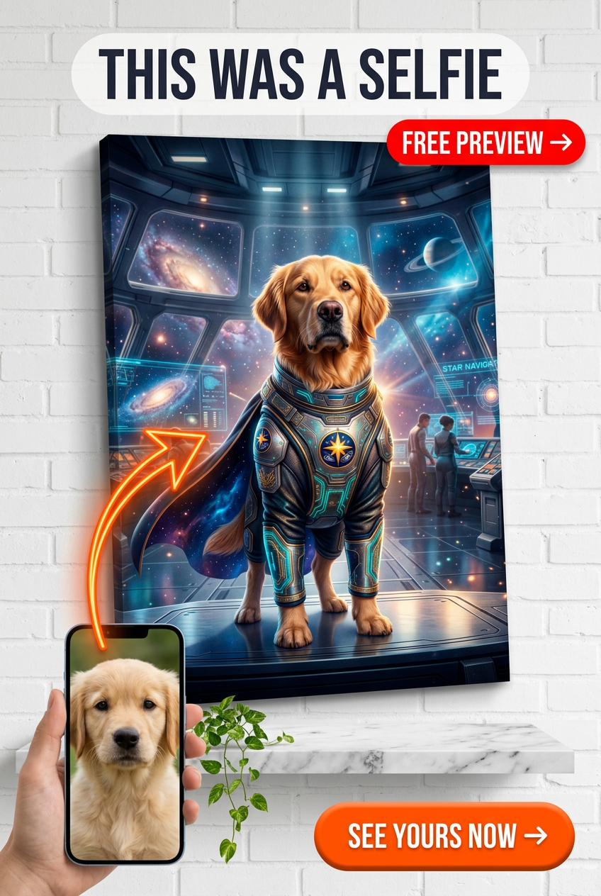 Custom Sci-Fi Dog Portrait — Whimsical Space Canvas Art