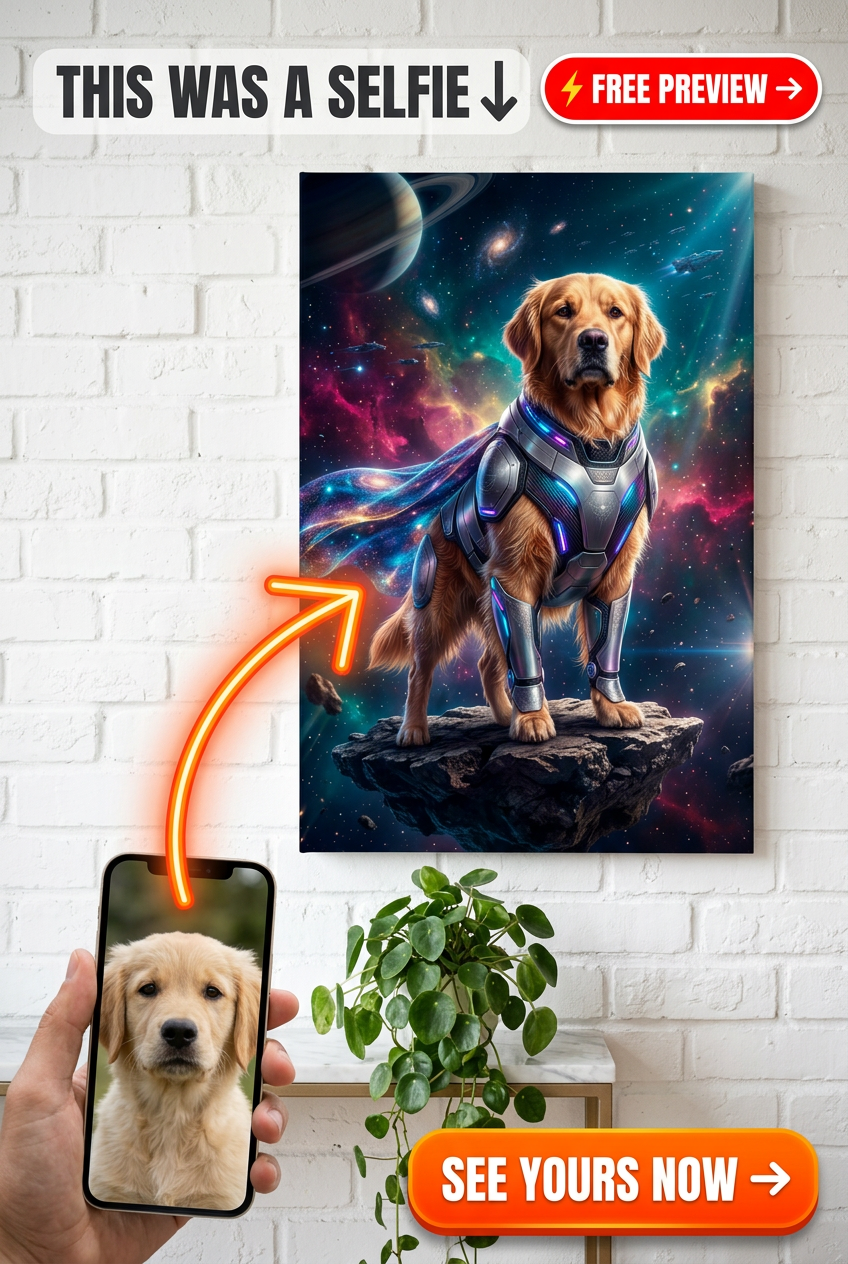 Custom Superhero Dog Portrait — Galactic Guardian Canvas