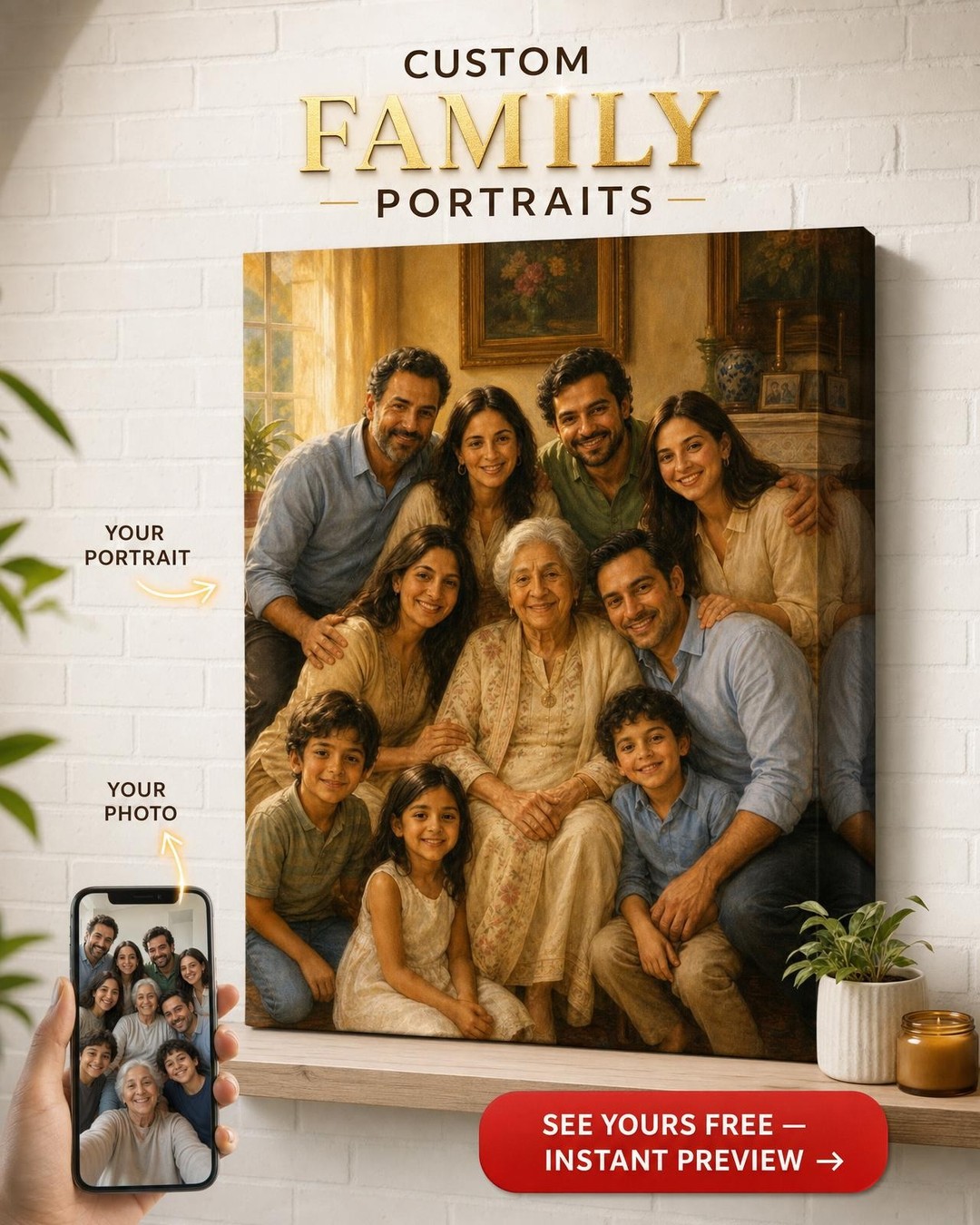 Gifts for Mother in Law — Warm Family Portrait Canvas from Photo