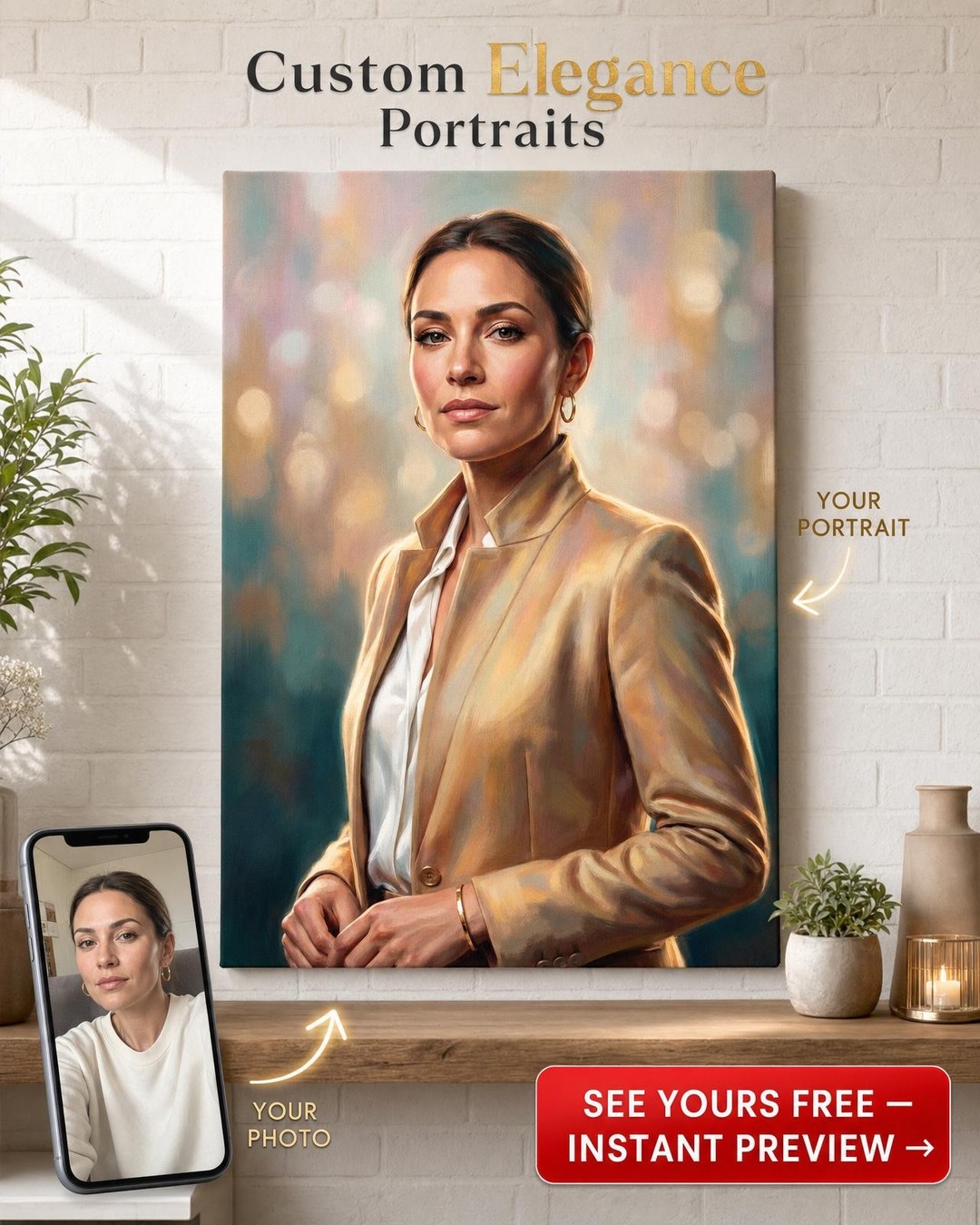 Custom Impressionist Woman Portrait — Regal Canvas Art from Photo