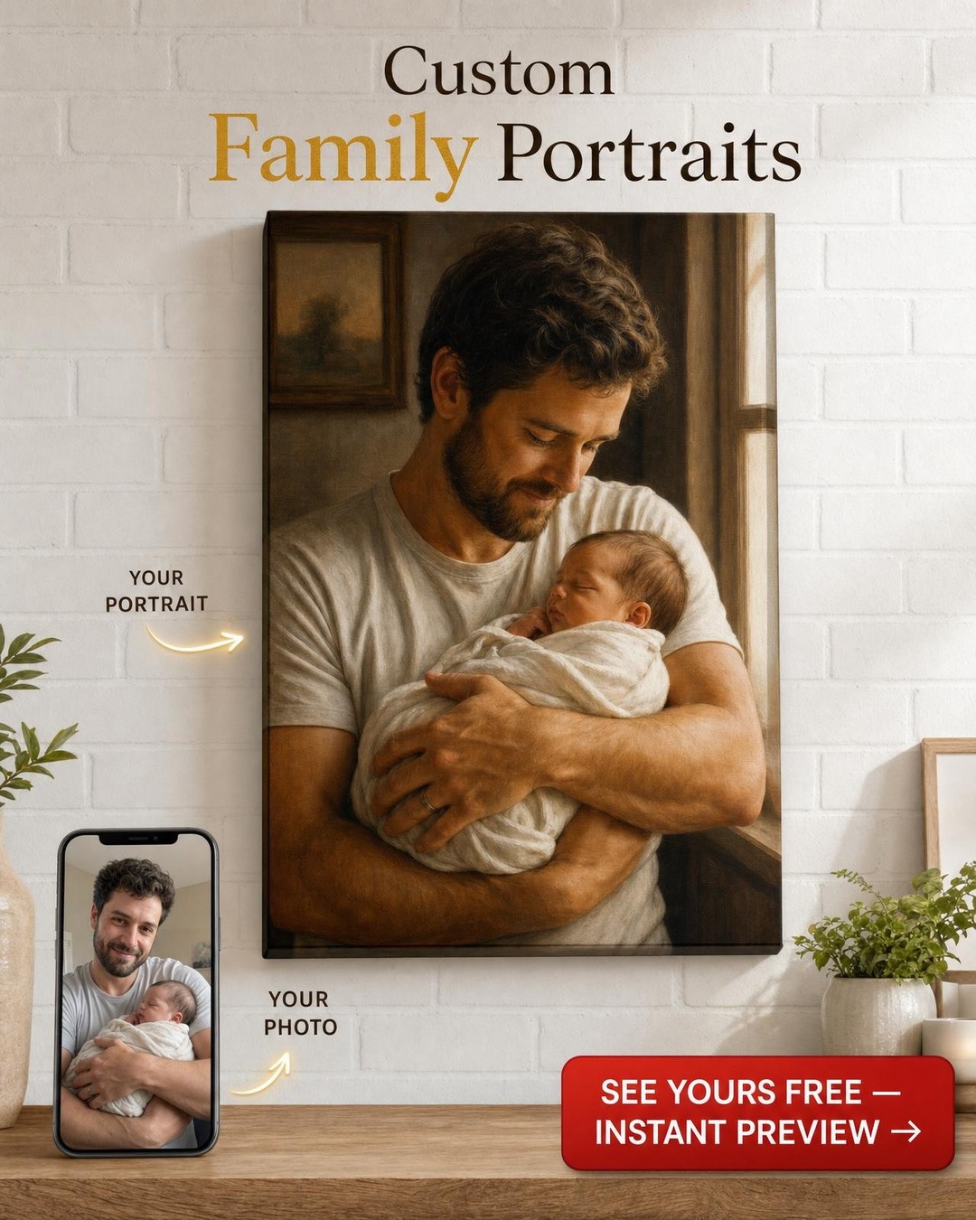 Gift for New Mom — Tender Fatherhood Moment Canvas from Photo