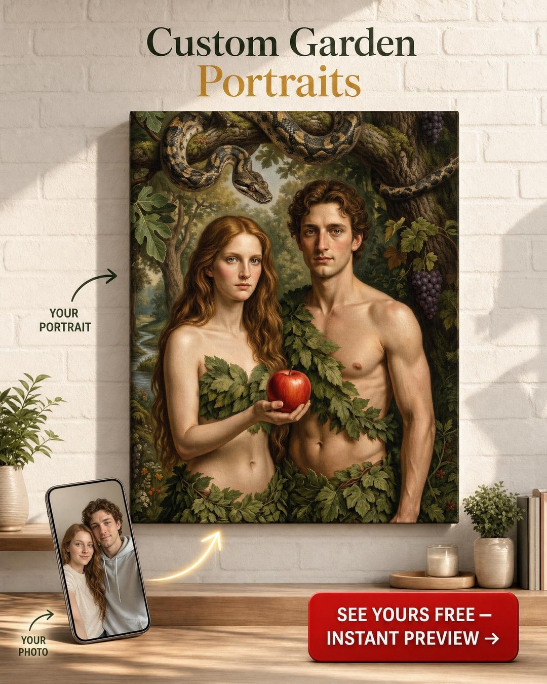 Enchanting Renaissance Garden Custom Portrait from Photo | Personalized Canvas Gift
