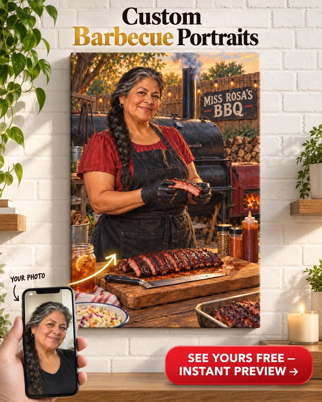 Pitmaster Queen Custom Portrait from Photo | Personalized BBQ Pitmaster Gift