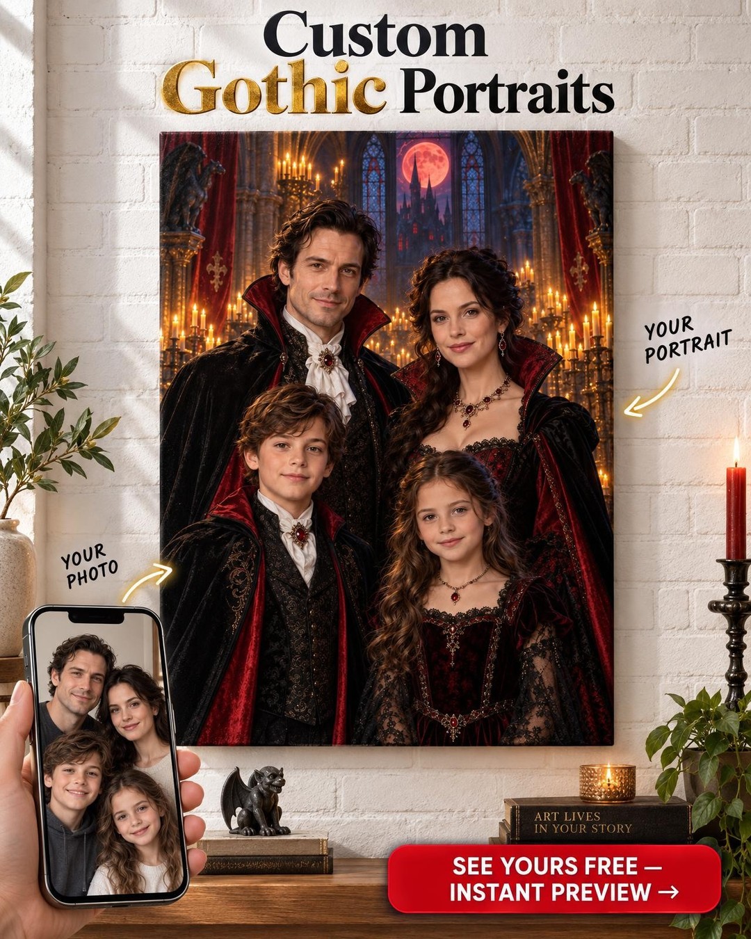 Vampire Castle Custom Portrait from Photo | Personalized Gift