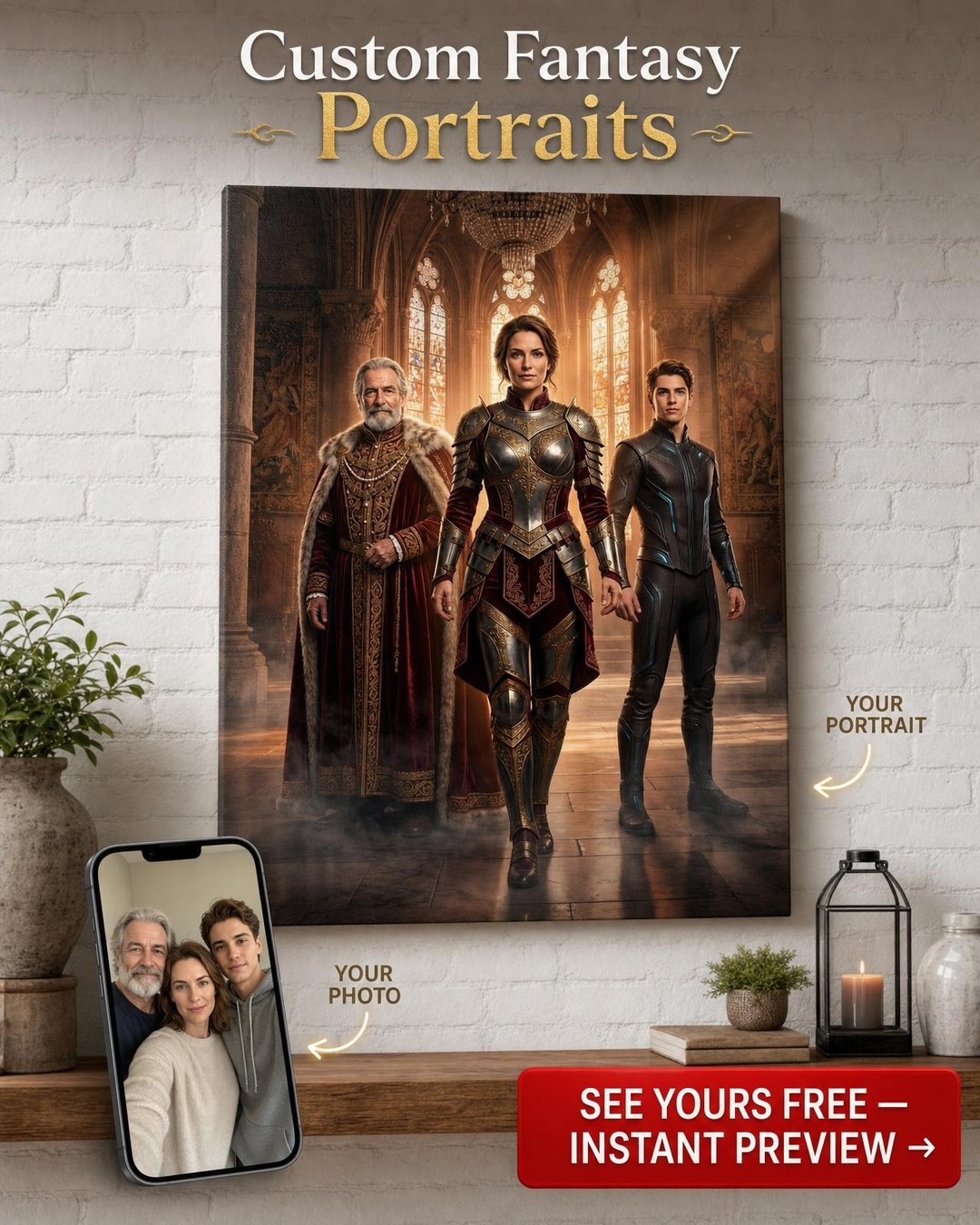 Custom Royal Couple Portrait — Regal Throne Canvas from Photo